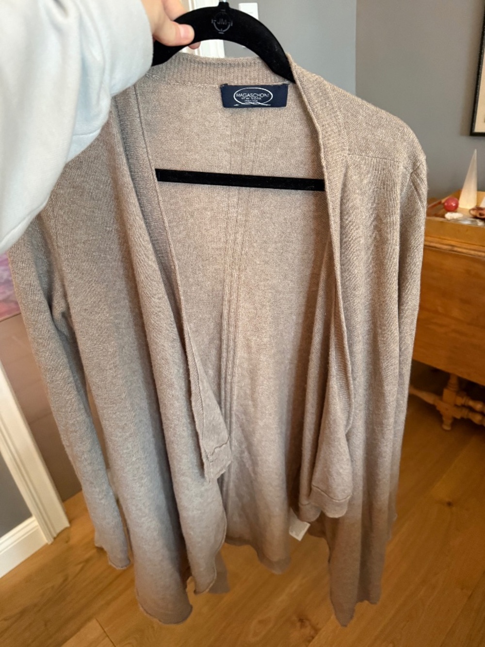 Magaschoni New York 100% Cashmere Open Front Cardigan Sweater Taupe